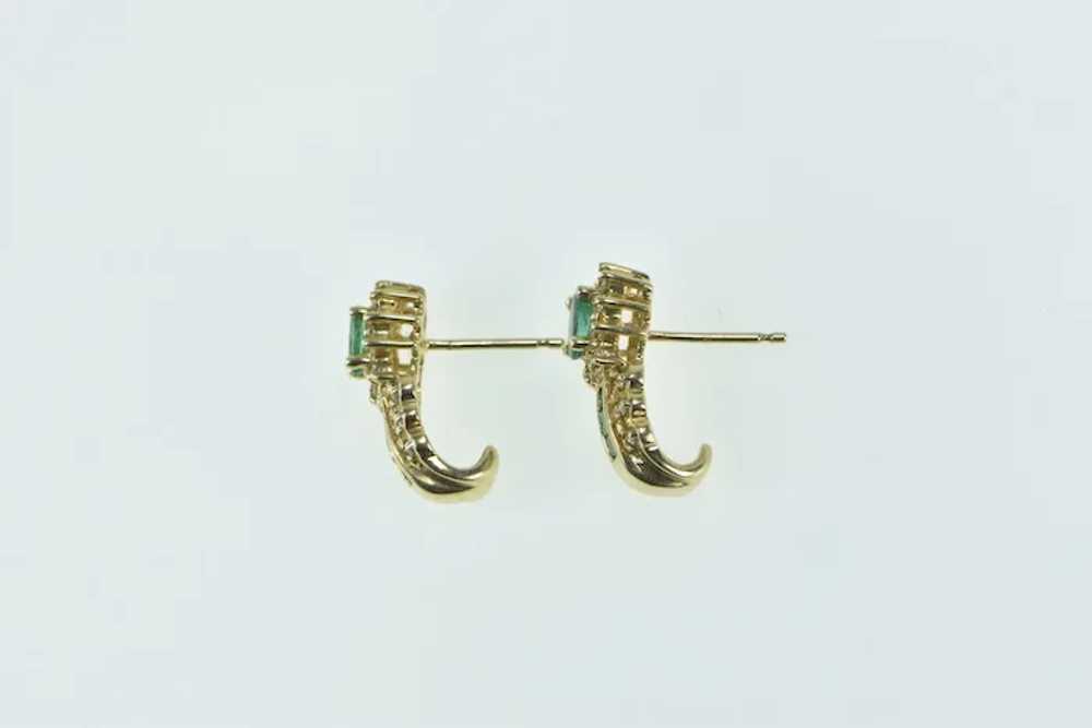 14K Oval Emerald Diamond Halo Vintage Stud Earrin… - image 2