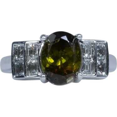 Vintage 14K Tourmaline and Emerald Cut Diamond Ri… - image 1