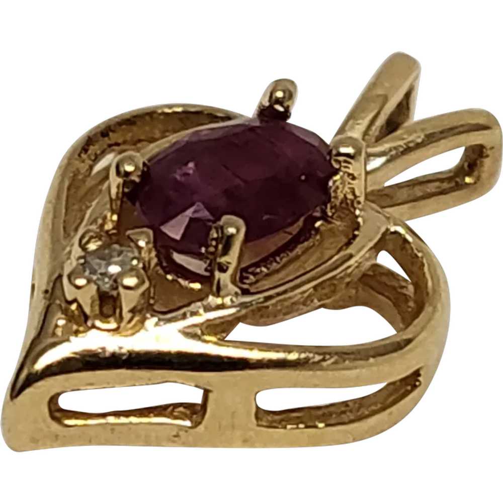 14K Yellow Gold Ruby Diamond Heart Pendant for Ne… - image 1