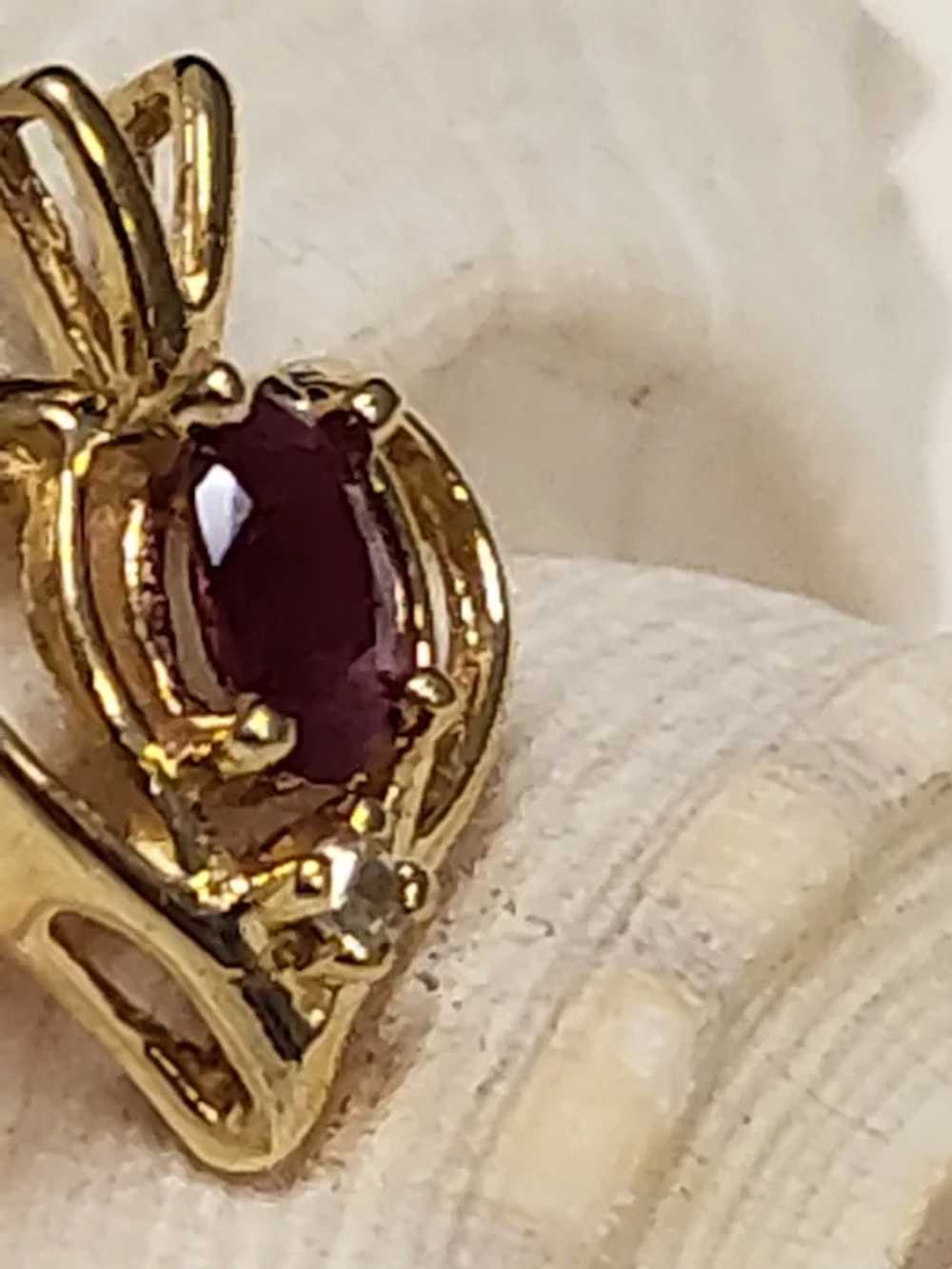 14K Yellow Gold Ruby Diamond Heart Pendant for Ne… - image 4