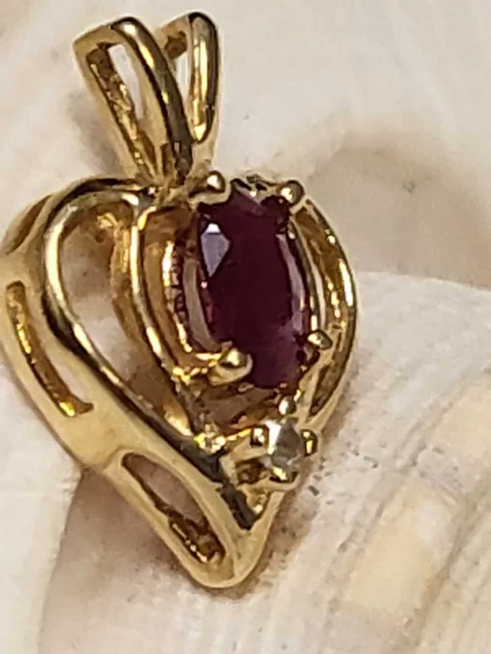 14K Yellow Gold Ruby Diamond Heart Pendant for Ne… - image 7