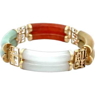 Multi-Color Jade 14 Karat Yellow Gold Link Bracel… - image 1