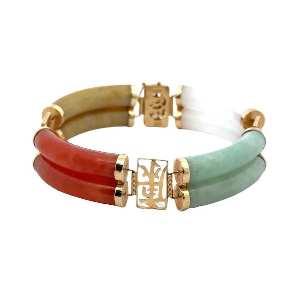 Multi-Color Jade 14 Karat Yellow Gold Link Bracel… - image 5