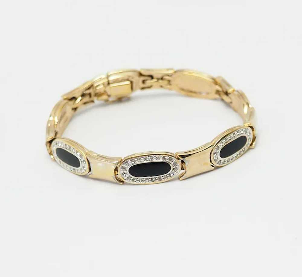 Vintage gold tone crystals black enamel elegant b… - image 2