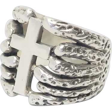 Vintage wide sterling silver biker Cross detail b… - image 1