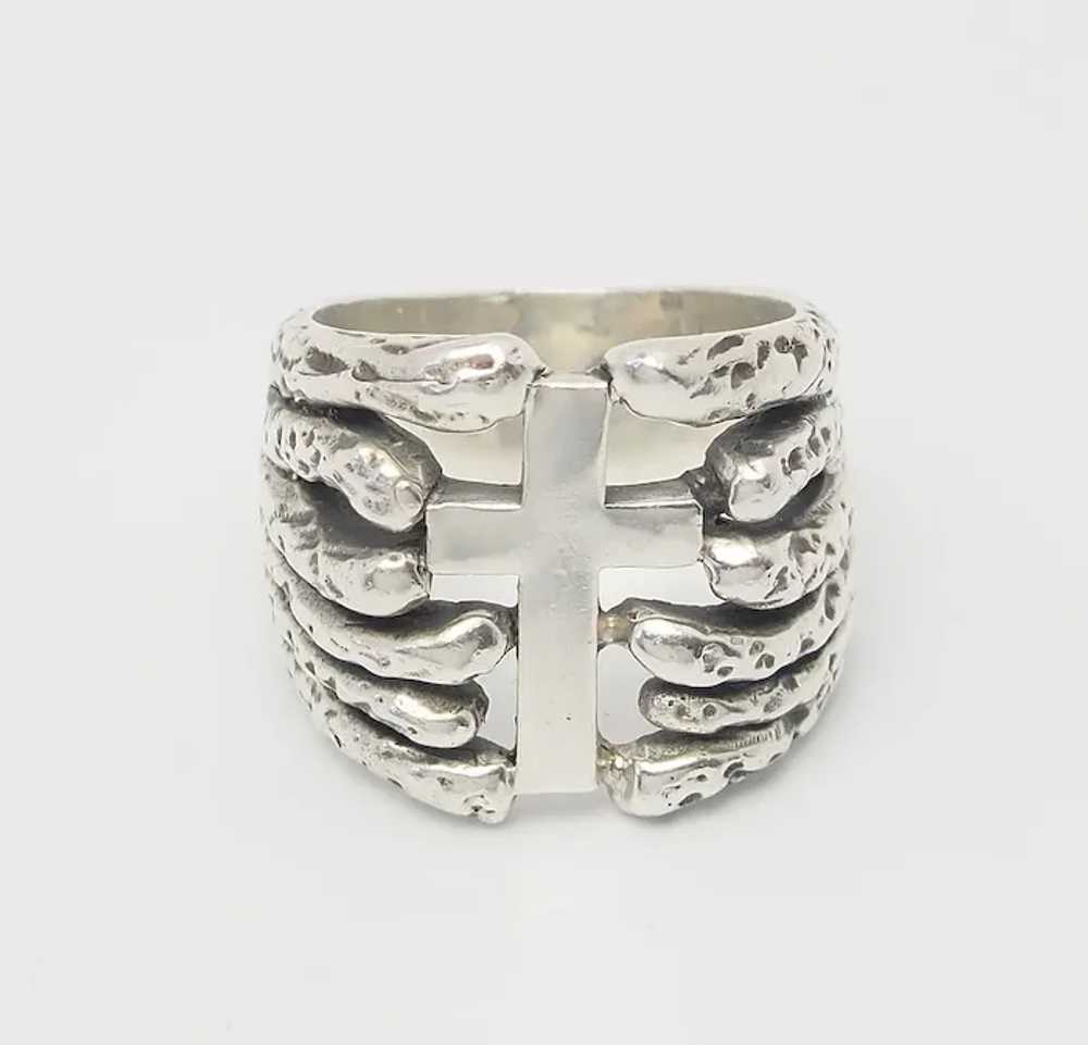 Vintage wide sterling silver biker Cross detail b… - image 3