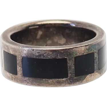 Vintage sterling silver black onyx inlaid mens ba… - image 1