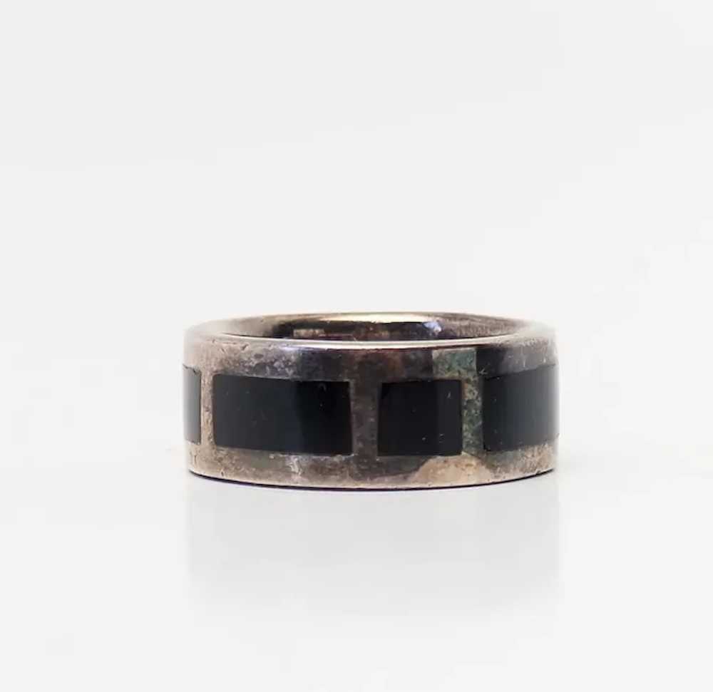 Vintage sterling silver black onyx inlaid mens ba… - image 2