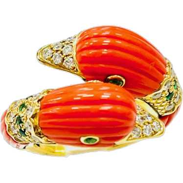 Van Cleef & Arpels Double Duck Coral Emerald Diam… - image 1