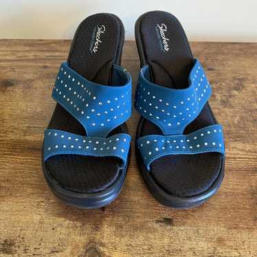 Sketchers Women’s Blue Microfibre Studded Slide S… - image 1