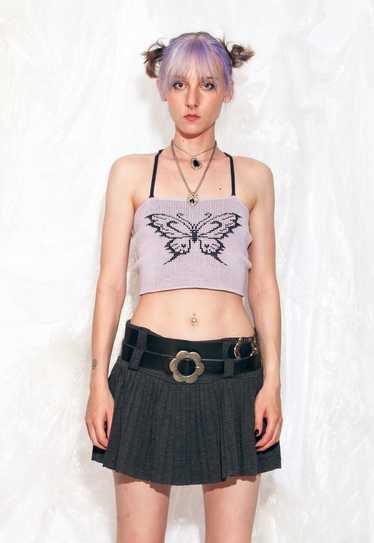 Handmade Knitted Butterfly Top in Purple Lace Up