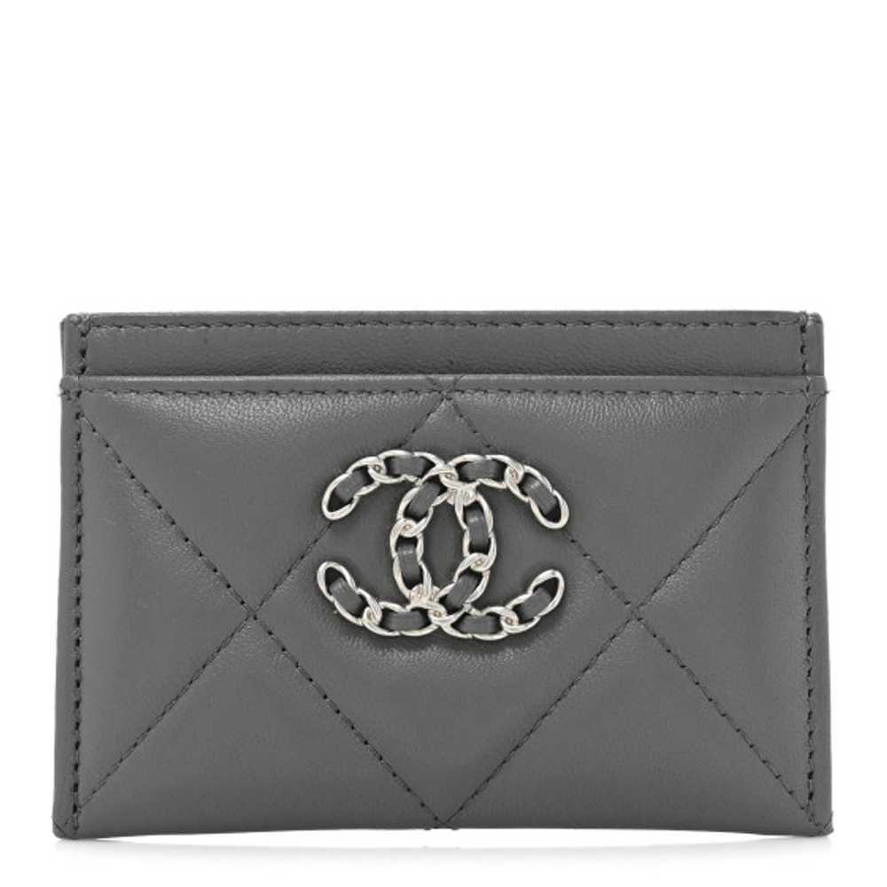 CHANEL Lambskin Quilted Chanel 19 Card Holder Grey - image 1