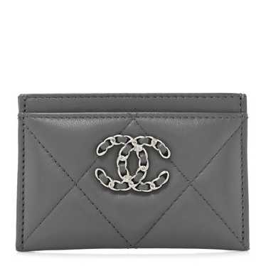 CHANEL Lambskin Quilted Chanel 19 Card Holder Grey - image 1