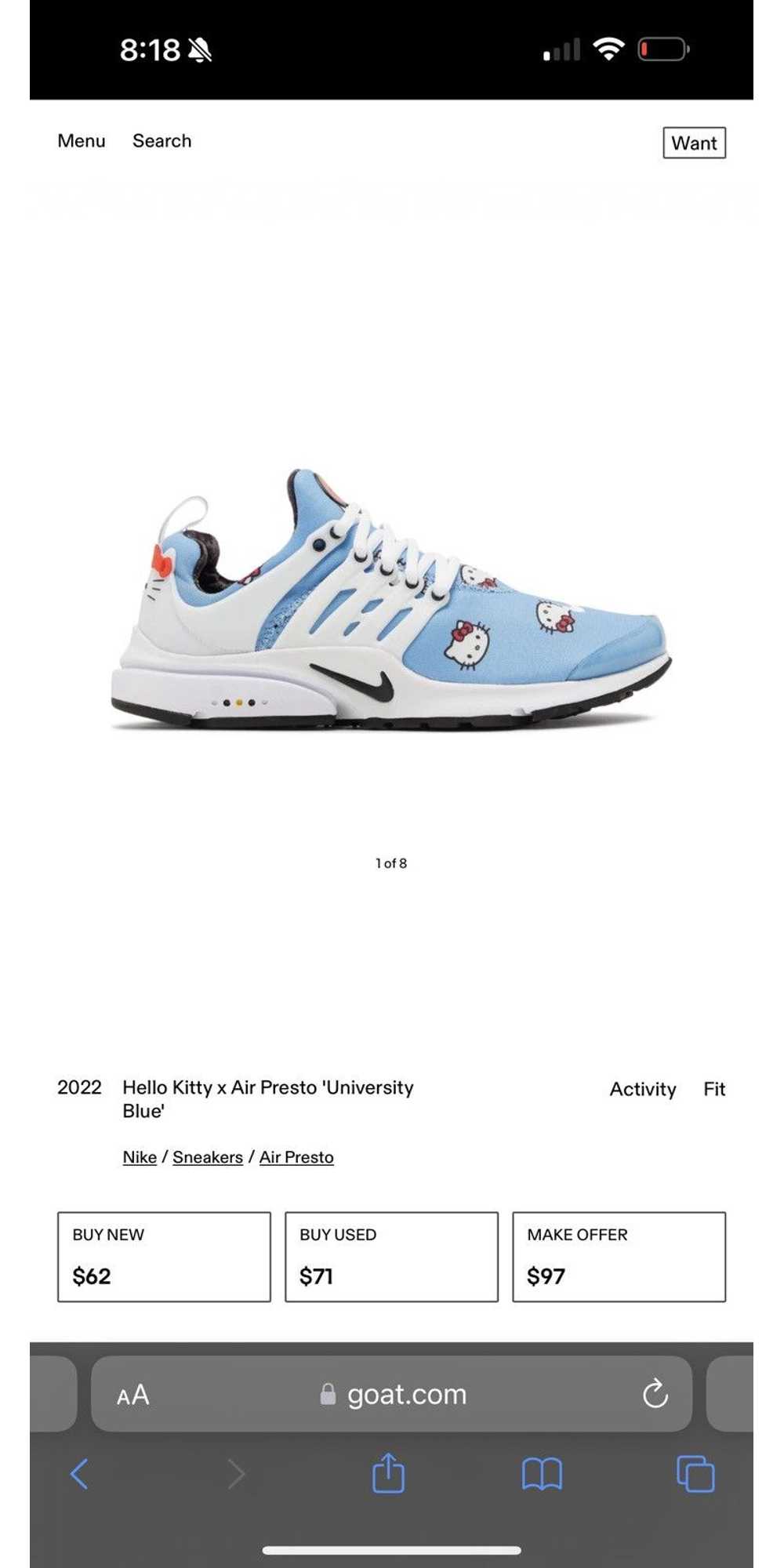 Nike Hello Kitty x Air Presto 'University Blue' 2… - image 1