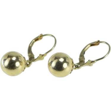 14K 9.5mm Vintage Ball Sphere Dangle Statement Ear