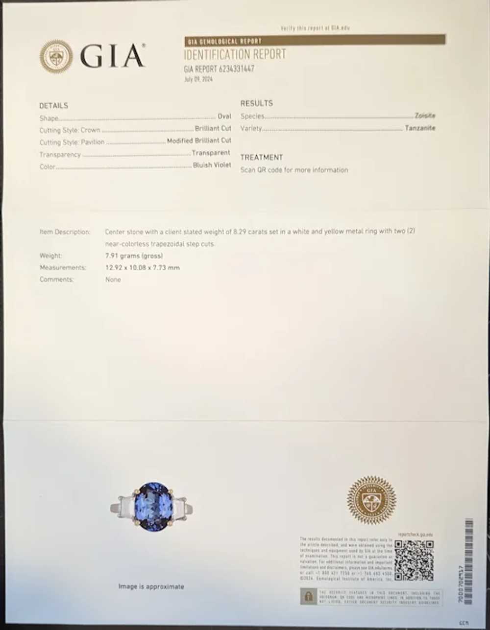 GIA Cert 8.29 Carat Tanzanite One Carat VS-2 Diam… - image 5