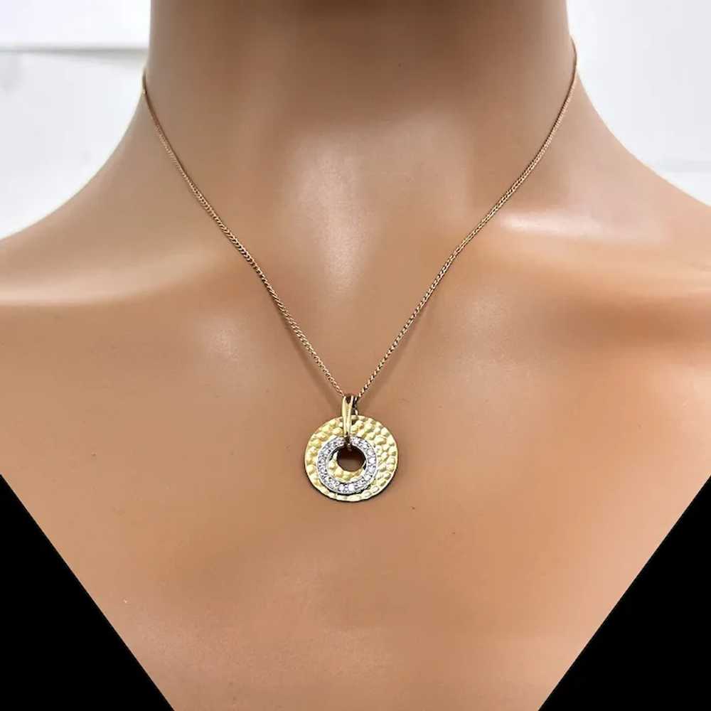 Circle Of Life Diamond Pendant 18K Hammered Gold … - image 2