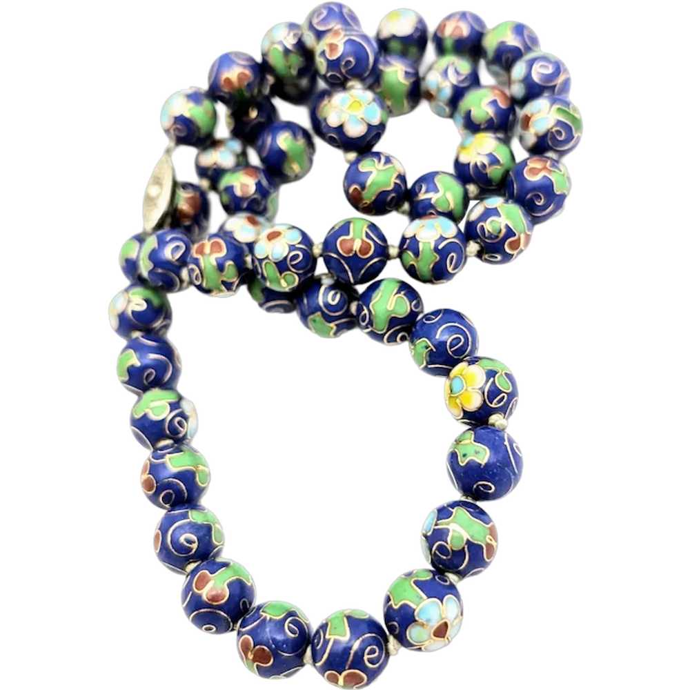 Blue Cloisonne Bead Necklace - image 1