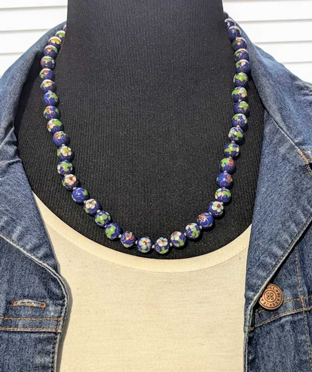 Blue Cloisonne Bead Necklace - image 2