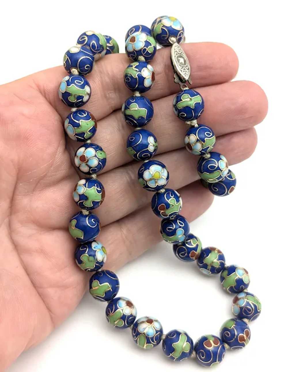 Blue Cloisonne Bead Necklace - image 3