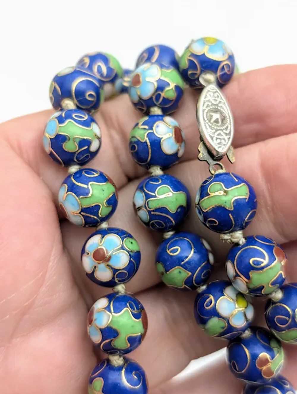 Blue Cloisonne Bead Necklace - image 5