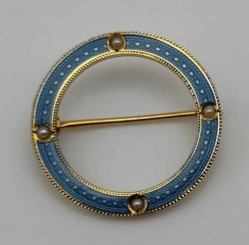 Small circle blue enamel cloisonne split cultured… - image 2