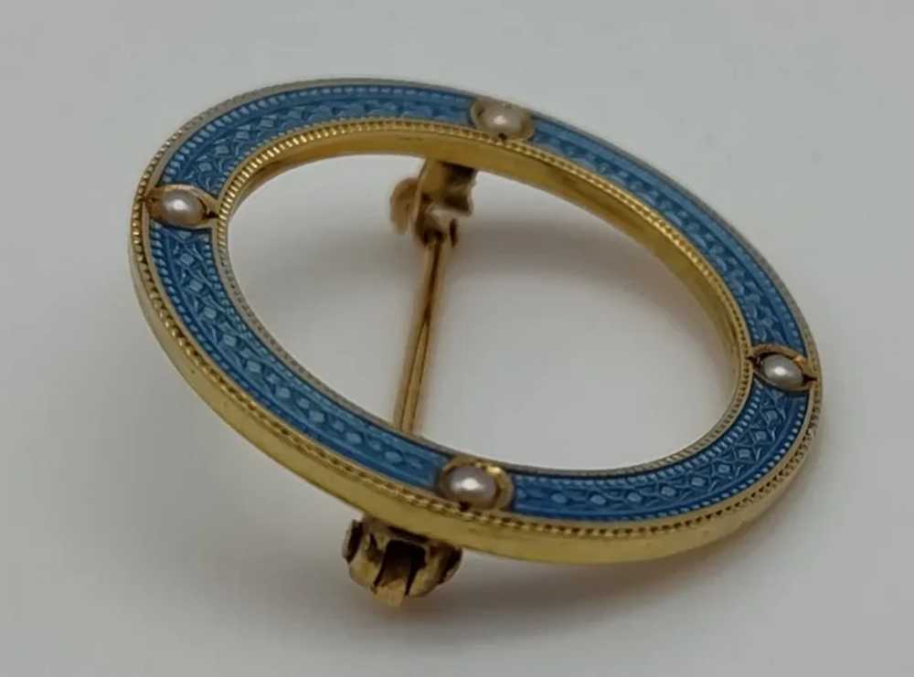 Small circle blue enamel cloisonne split cultured… - image 3