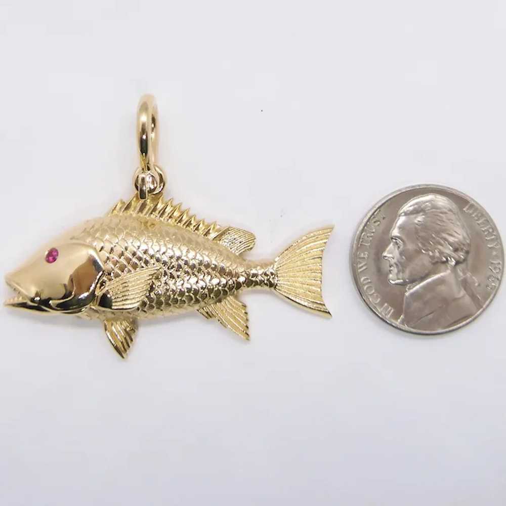 Custom Red Snapper Detailed Fish Pendant 0.03ct R… - image 2