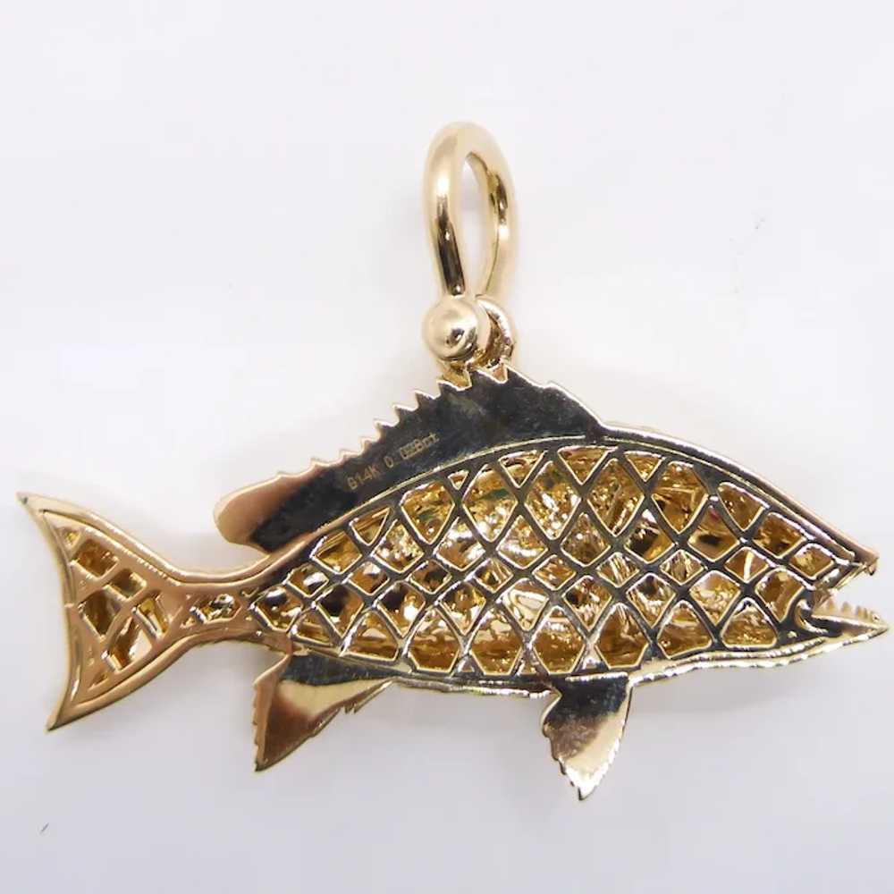 Custom Red Snapper Detailed Fish Pendant 0.03ct R… - image 7