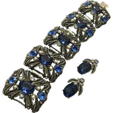 Wide Bracelet Plus Clip-On Earrings – Blue Rhines… - image 1