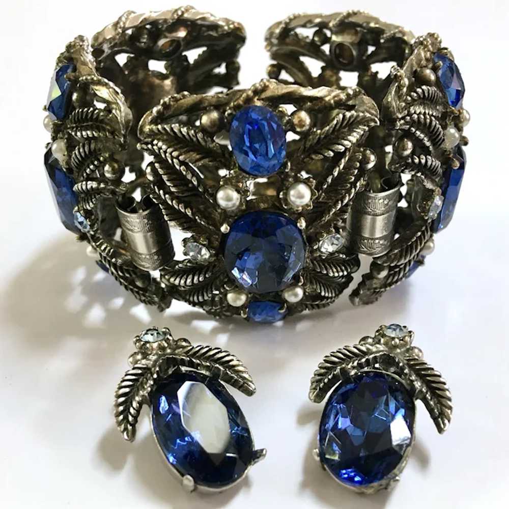 Wide Bracelet Plus Clip-On Earrings – Blue Rhines… - image 2