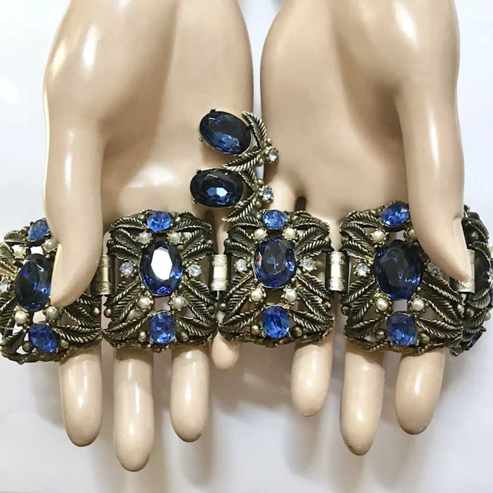 Wide Bracelet Plus Clip-On Earrings – Blue Rhines… - image 3