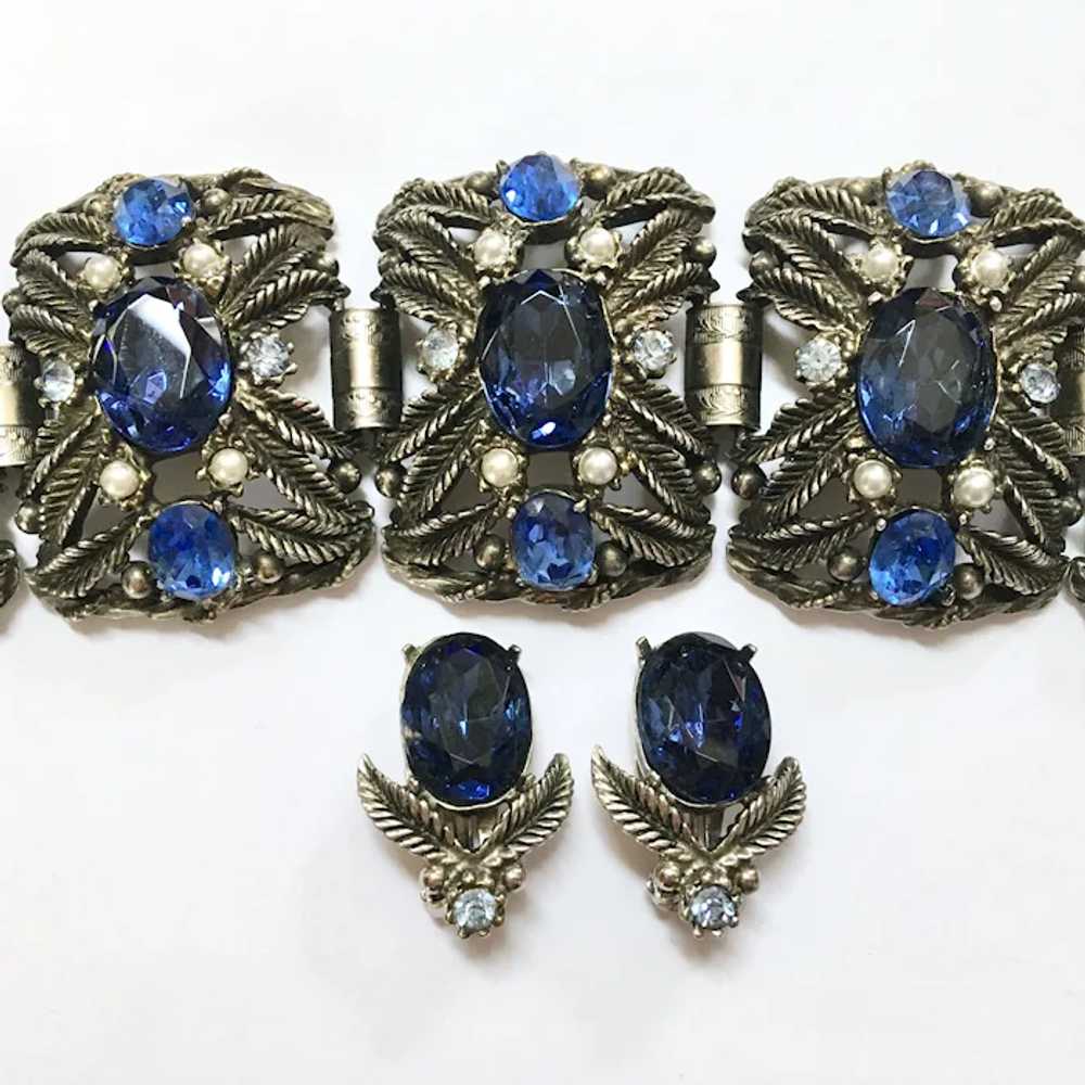 Wide Bracelet Plus Clip-On Earrings – Blue Rhines… - image 4