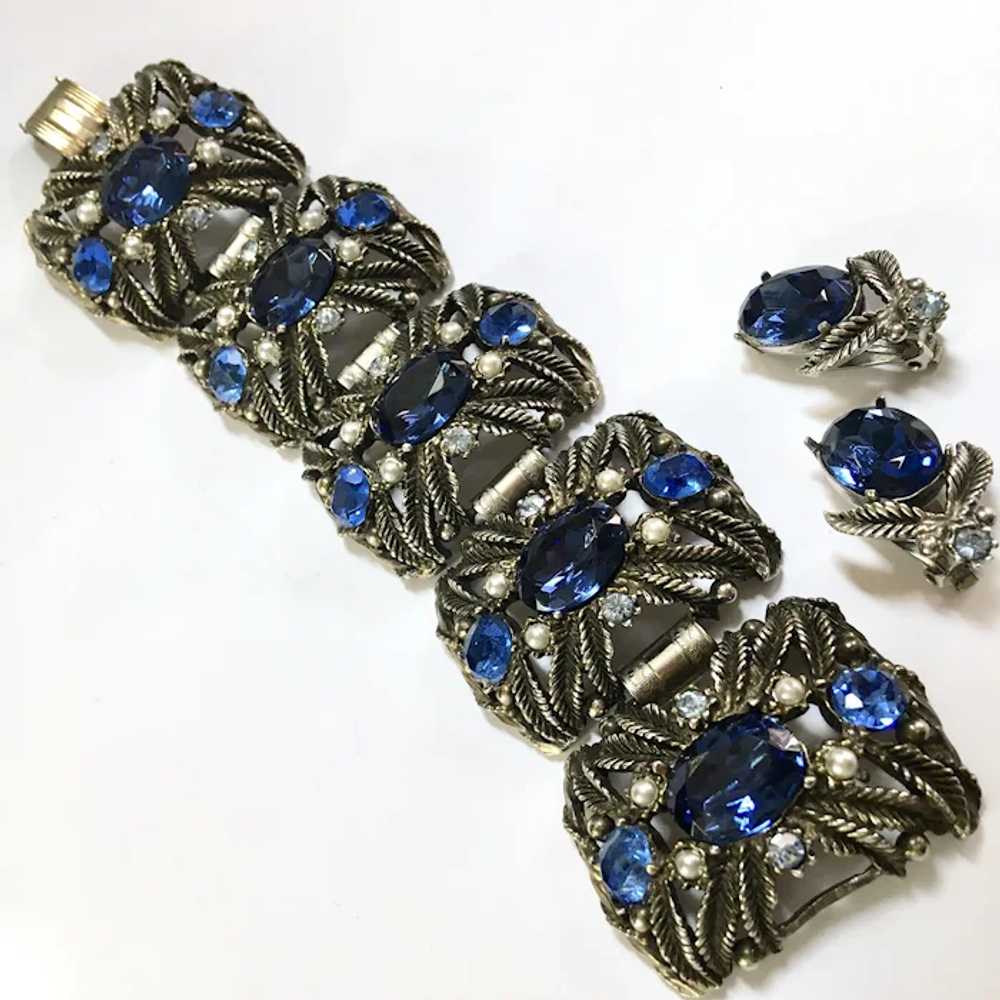 Wide Bracelet Plus Clip-On Earrings – Blue Rhines… - image 9