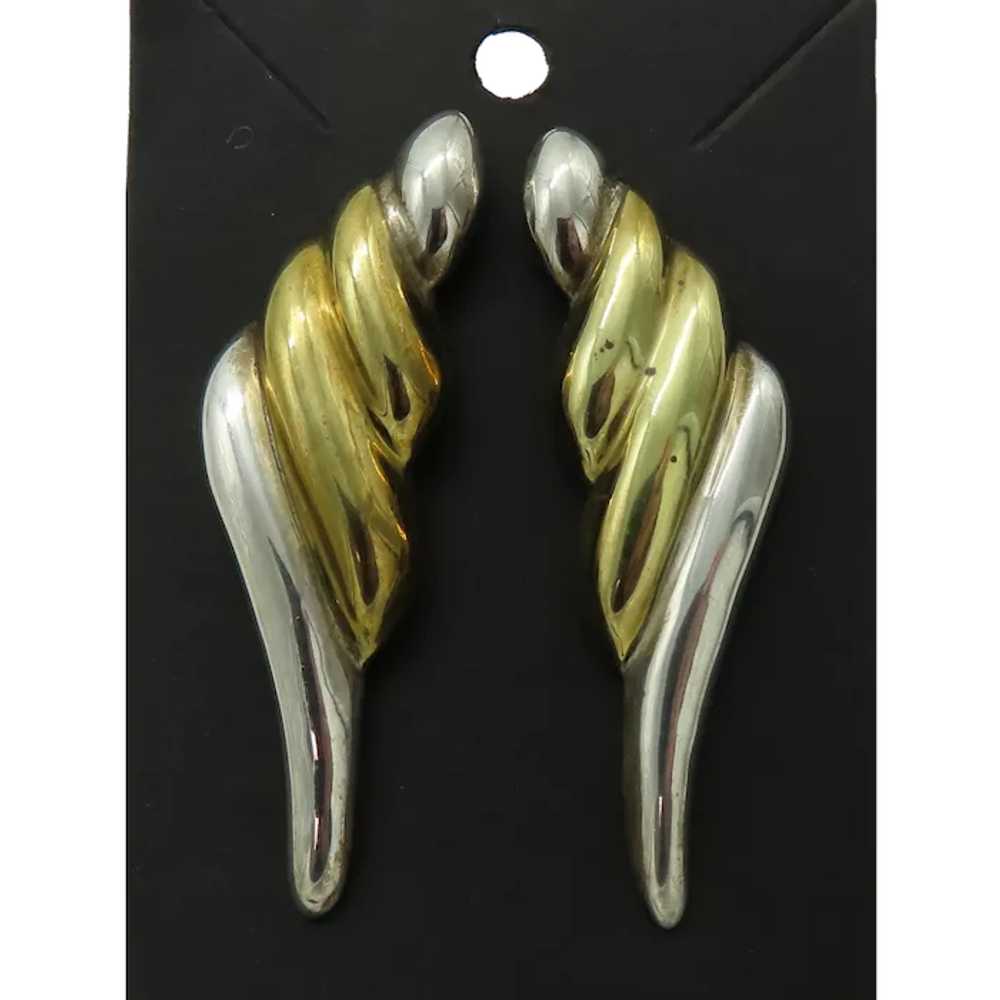 Large Mexican Sterling Silver Wings 2-Tone Earrin… - image 1