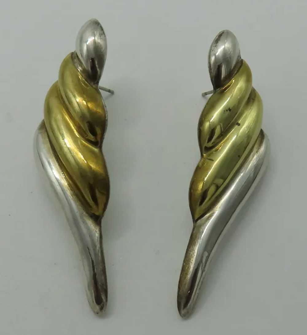 Large Mexican Sterling Silver Wings 2-Tone Earrin… - image 3