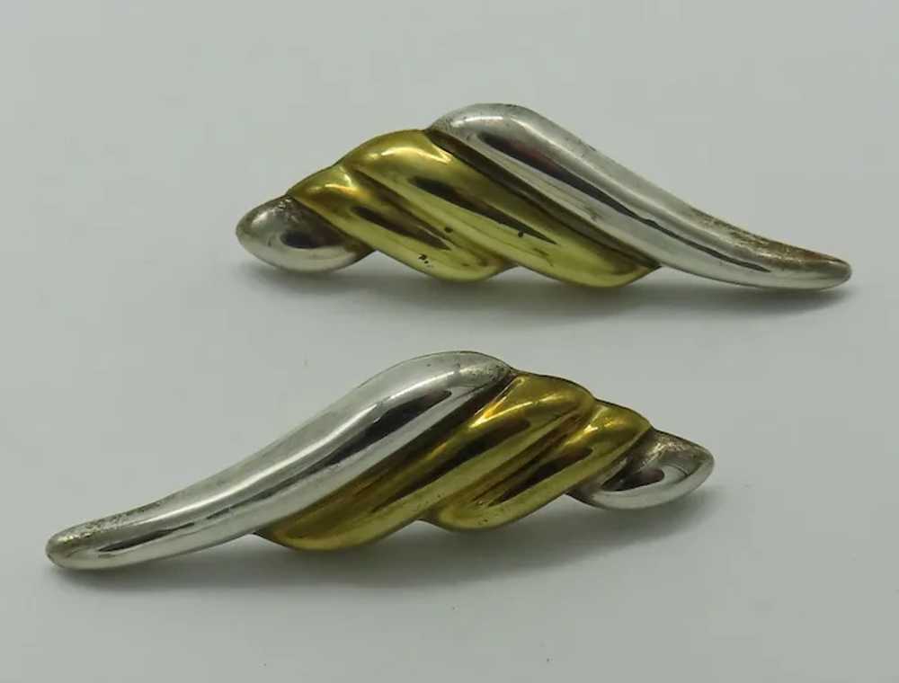 Large Mexican Sterling Silver Wings 2-Tone Earrin… - image 4