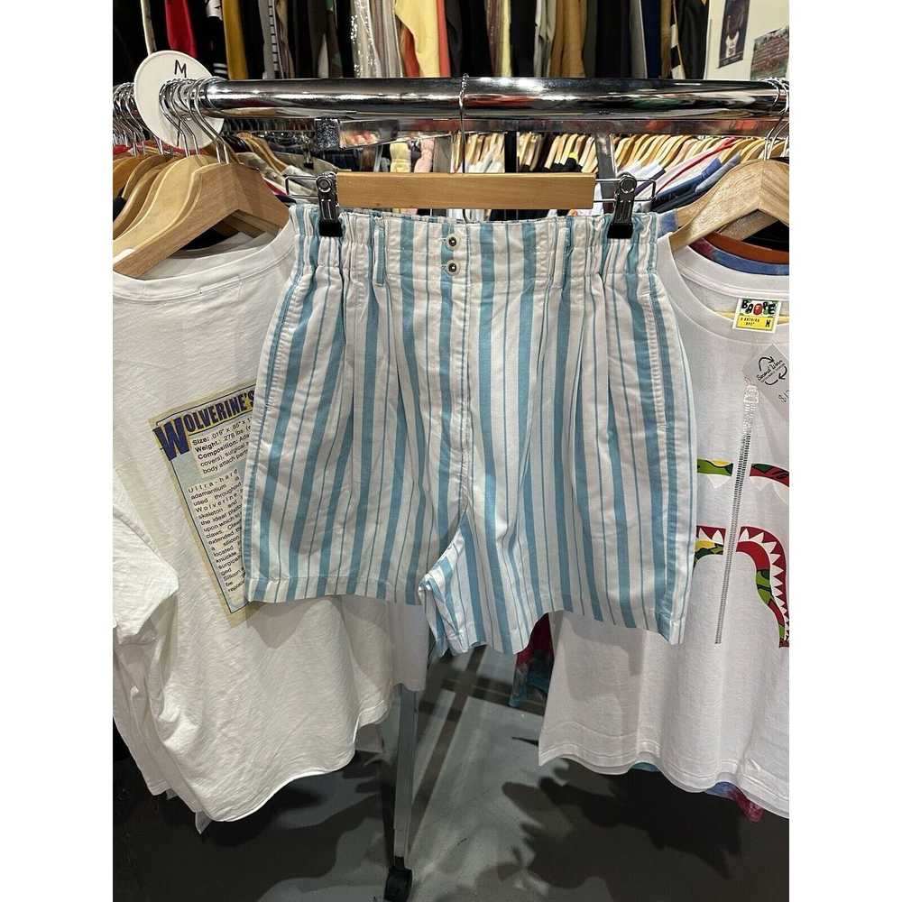 Other VTG 80s Blue White Striped High Waisted Ela… - image 1