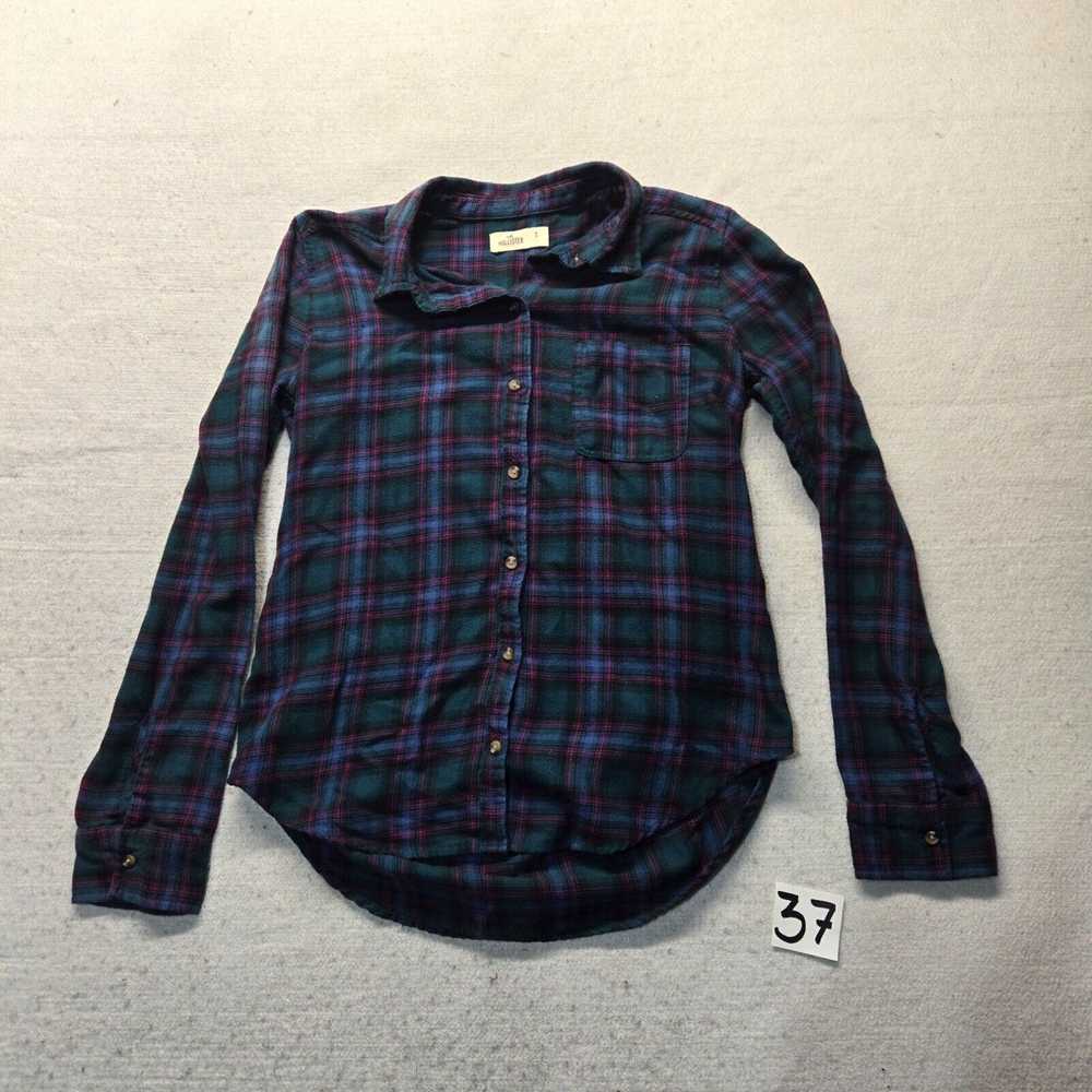 Vintage Hollister Green Red Blue Plaid Shirt Butt… - image 1