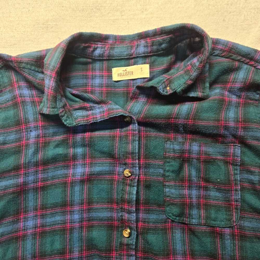 Vintage Hollister Green Red Blue Plaid Shirt Butt… - image 2