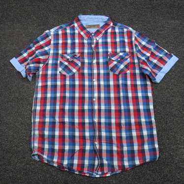 Vintage Red Snap Shirt Adult Large Red & Blue Pla… - image 1