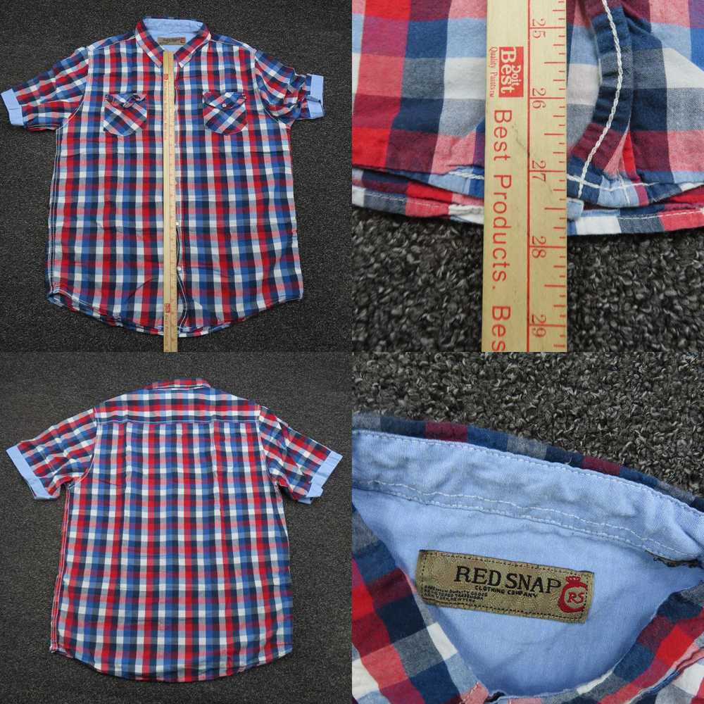 Vintage Red Snap Shirt Adult Large Red & Blue Pla… - image 4