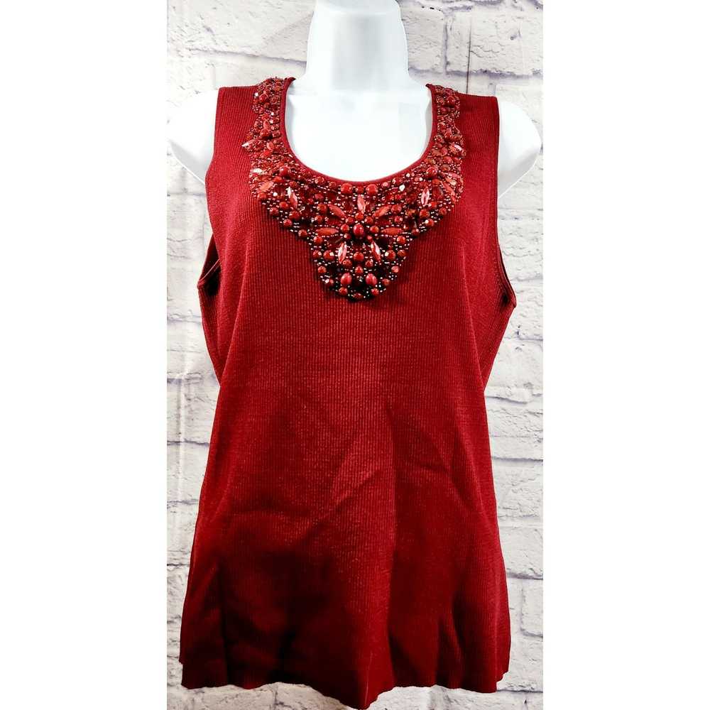 Other Ruby Rd. Burgundy Ribbed Tank Beaded Bodice… - image 1