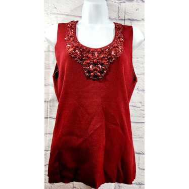 Other Ruby Rd. Burgundy Ribbed Tank Beaded Bodice… - image 1