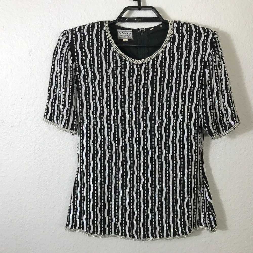 Vintage Vintage 80s Stenay Sequin Silk Top Women'… - image 1