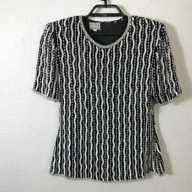 Vintage Vintage 80s Stenay Sequin Silk Top Women'… - image 1