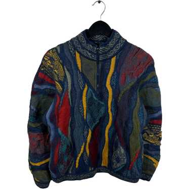 Alfred Dunner 3D Knit good Coogi Style 1/4 Zip Pullover Multicolor Vintage Sweater XL