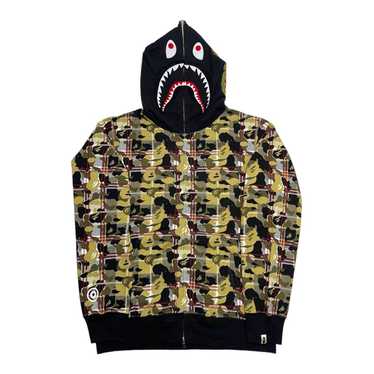 Bape Shark Full Zip Hooded Sweatshirt Check Camo … - image 1