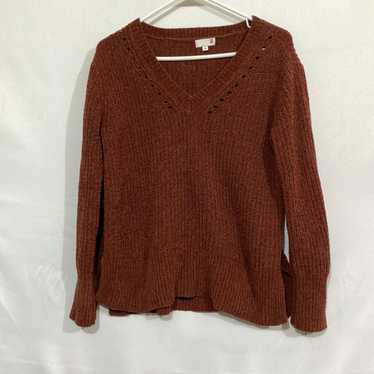 Vintage SO Womens Brown Long Sleeves V Neck Ribbe… - image 1