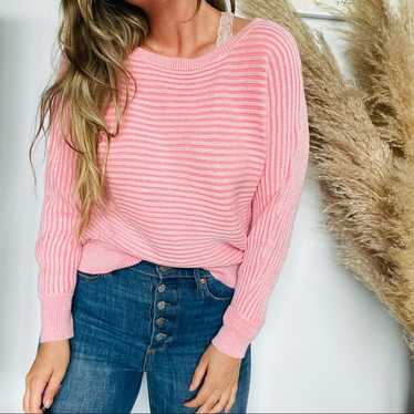 Gap GAP Blush Soft Pink Stripe Knit Long Sleeve P… - image 1